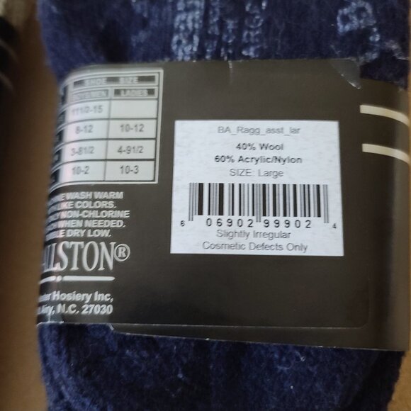 Ballston Heavyweight 40% Wool Socks Unisex 2 Pairs Large Beige Navy NWT - Picture 5 of 7
